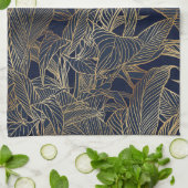 Botanisches Design der modernen Blue Gold Foliage  Geschirrtuch (Gefaltet)
