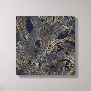 Botanisches Design der modernen Blue Gold Foliage  Leinwanddruck