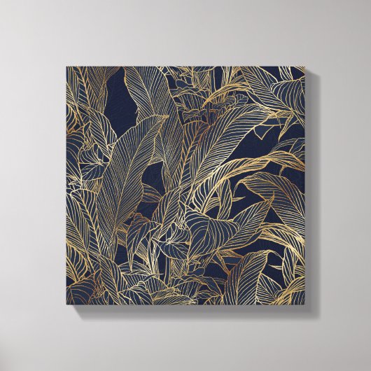 Botanisches Design der modernen Blue Gold Foliage  Leinwanddruck (Vorderseite)