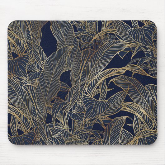 Botanisches Design der modernen Blue Gold Foliage  Mousepad (Vorne)