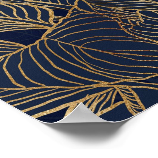 Botanisches Design der modernen Blue Gold Foliage Poster (Ecke)