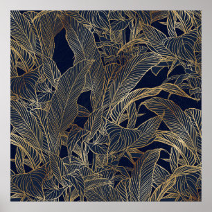 Botanisches Design der modernen Blue Gold Foliage  Poster