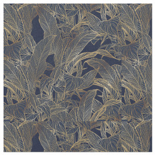 Botanisches Design der modernen Blue Gold Foliage  Stoff