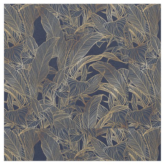 Botanisches Design der modernen Blue Gold Foliage  Stoff (Nahaufnahme)