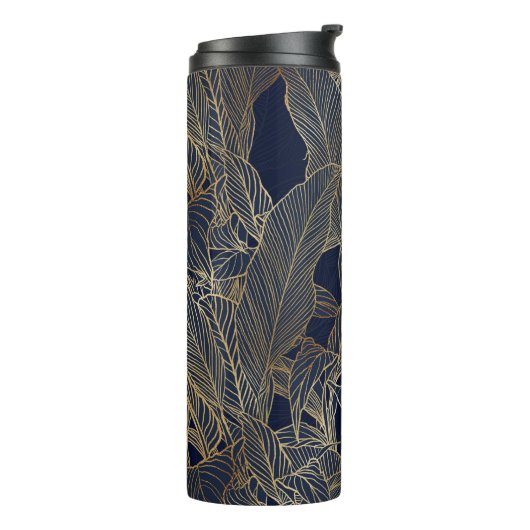 Botanisches Design der modernen Blue Gold Foliage  Thermosbecher (Nach links gedreht)