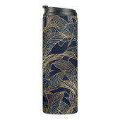 Botanisches Design der modernen Blue Gold Foliage  Thermosbecher (Nach rechts gedreht)
