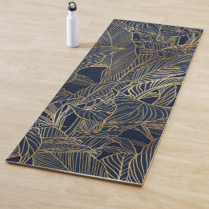Botanisches Design der modernen Blue Gold Foliage  Yogamatte