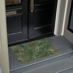 Botanisches Design der modernen Green Gold Foliage Fußmatte