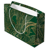 Botanisches Design der modernen Green Gold Foliage Große Geschenktüte (Rückseite Schrägansicht)