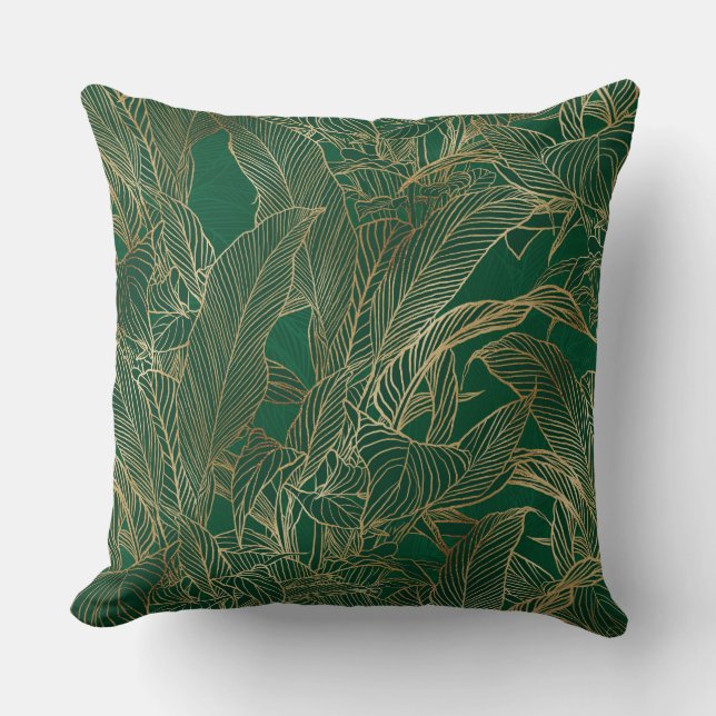 Botanisches Design der modernen Green Gold Foliage Kissen (Vorderseite)