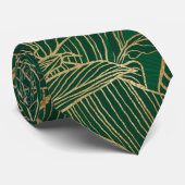 Botanisches Design der modernen Green Gold Foliage Krawatte (Gerollt)