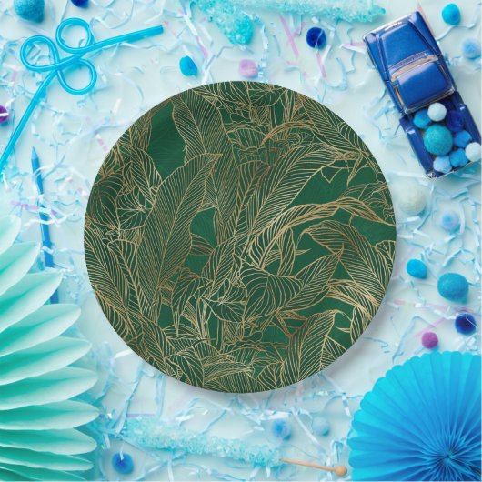 Botanisches Design der modernen Green Gold Foliage Pappteller (Party)