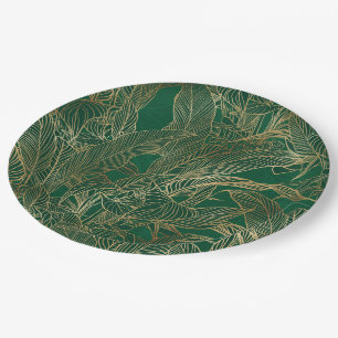 Botanisches Design der modernen Green Gold Foliage Pappteller