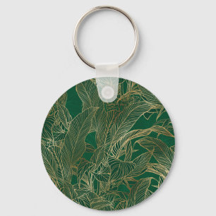 Botanisches Design der modernen Green Gold Foliage Schlüsselanhänger
