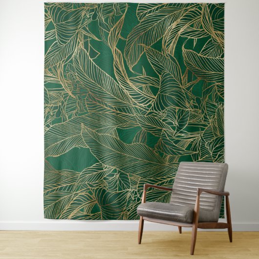 Botanisches Design der modernen Green Gold Foliage Wandteppich (Beispiel)