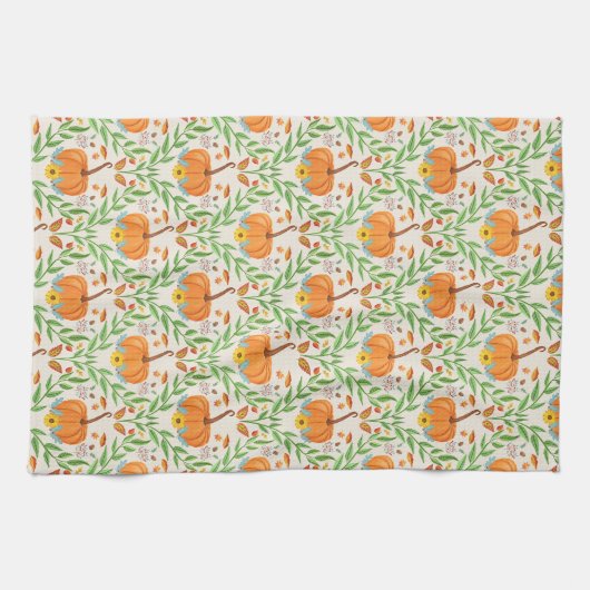 Botanisches Design des Autumn Pumpkin Geschirrtuch (Horizontal)