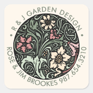 Botanisches Design mit Firmennamen und Telefon Quadratischer Aufkleber