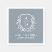 Botanisches Dusty Blue Wappen Wedding Monogram Serviette (Vorderseite)
