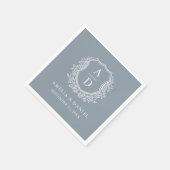 Botanisches Dusty Blue Wappen Wedding Monogram Serviette (Ecke)