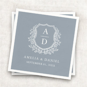 Botanisches Dusty Blue Wappen Wedding Monogram Serviette