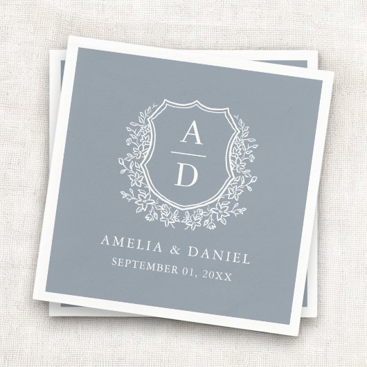 Botanisches Dusty Blue Wappen Wedding Monogram Serviette