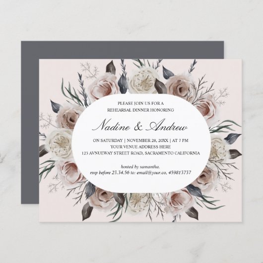 Botanisches Dusty Rose Gray Wedding Probe Dinner (Vorne/Hinten)