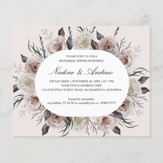 Botanisches Dusty Rose Gray Wedding Probe Dinner (Vorderseite)