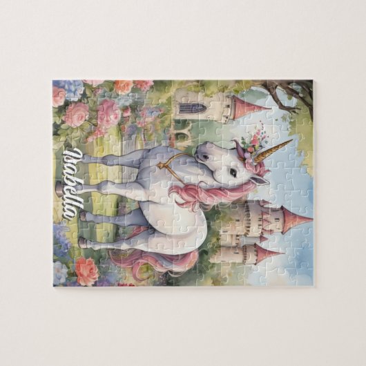 Botanisches Einhorn Personalisiertes Girl Puzzle (Horizontal)