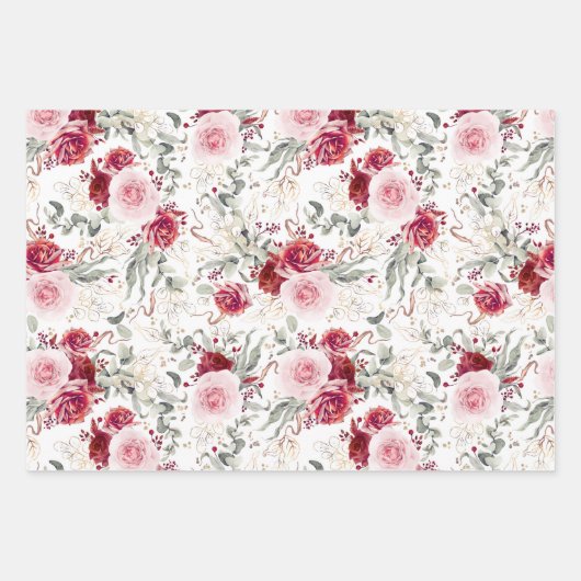 Botanisches Elegant aus Burgund Rot und Rosa Geschenkpapier Set (Vorderseite 2)