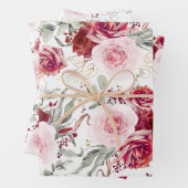 Botanisches Elegant aus Burgund Rot und Rosa Geschenkpapier Set (Beispiel)