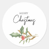 Botanisches Elegant Frohe Weihnachten Gold und Grü Runder Aufkleber (Vorderseite)