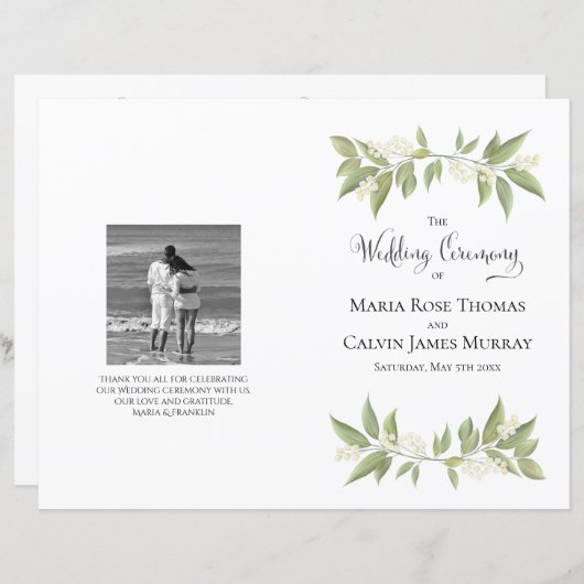 Botanisches Elegant Grüne Hochzeitsservice Program (Vorne/Hinten)