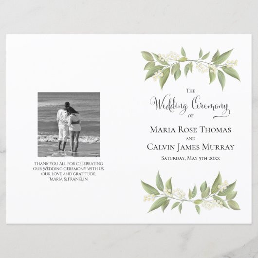 Botanisches Elegant Grüne Hochzeitsservice Program (Vorderseite)