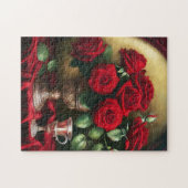 Botanisches Elegantes Bouquet Rote Rosen Puzzle (Horizontal)