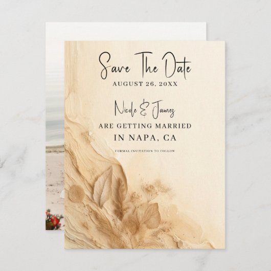 Botanisches Elfenbein Bohemisch texturierter Rett  Einladung (Vorne/Hinten)