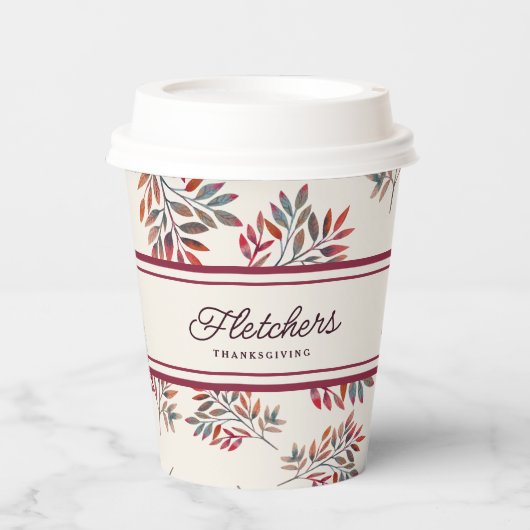 Botanisches Elfenbein Lila Herbstlaube individuell Pappbecher (Vorderseite)