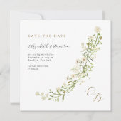 Botanisches Elfenbeingold-Wild-Blume Monogramm Hoc Save The Date (Vorderseite)