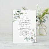Botanisches Eukalyptus Greenery Script-Brautparty Einladung (Stehend Vorderseite)