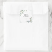 Botanisches Eukalyptus Greenery Script-Brautparty Quadratischer Aufkleber (Tasche)
