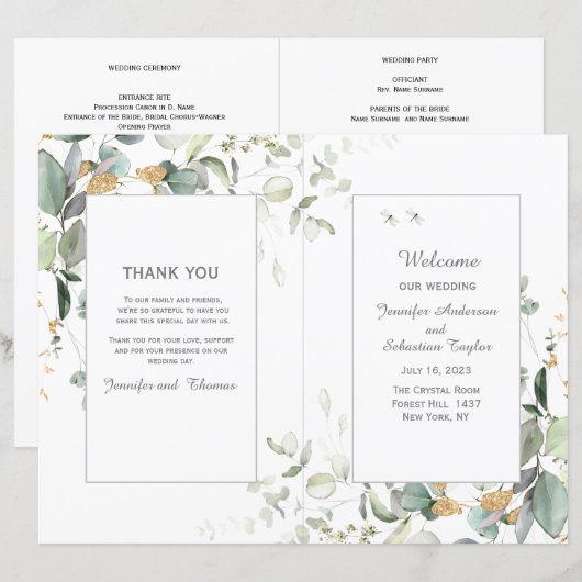 Botanisches Eukalyptus Greenery Wedding Program (Vorne/Hinten)