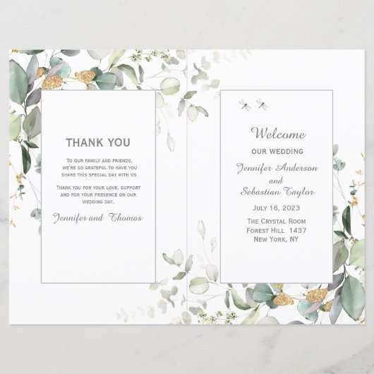 Botanisches Eukalyptus Greenery Wedding Program (Vorderseite)
