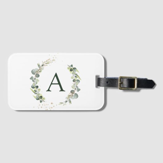Botanisches Eukalyptus-Monogramm-Grün Hochzeit Gepäckanhänger (Vorderseite (Horizontal))