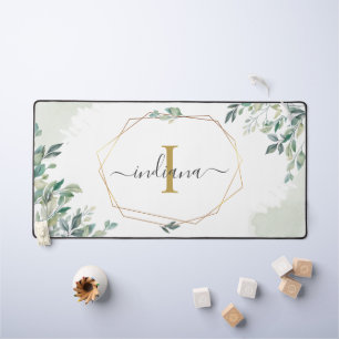 Botanisches Eukalyptus-Monogramm-Script Wasserfarb Schreibtischunterlage