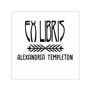 Botanisches Ex Libris Art Deco Text #3 Bibliothek Permastempel