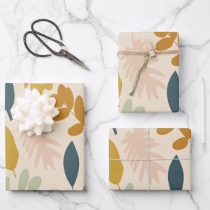 Botanisches Fall-Blume und Blätter-Muster Geschenkpapier Set