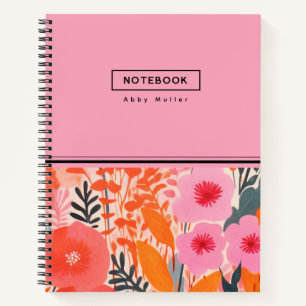 Botanisches farbenfrohes Blumenmuster Rosa Orange Notizblock