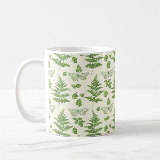 Botanisches Farn-Design Grün Gelb Kaffeetasse (Links)