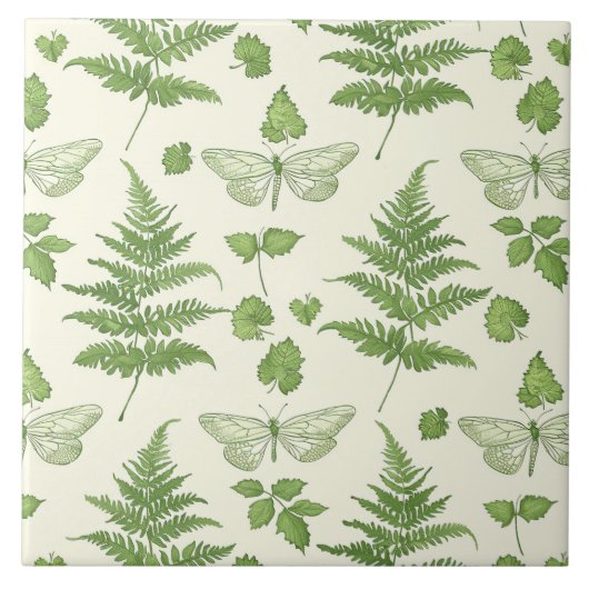 Botanisches Farn-Design Grüne Gelbe Keramikfliese (Vorderseite)