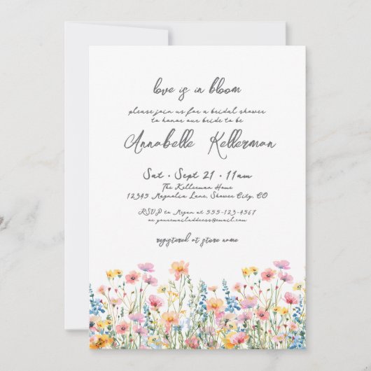 Botanisches feines buntes Wildblumen Brautparty Einladung (Vorderseite)