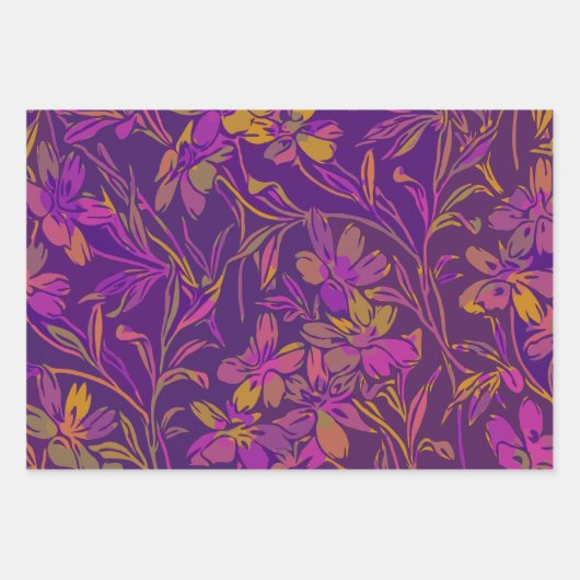 Botanisches feines Muster in dunklem Lila Geschenkpapier Set (Vorderseite 3)